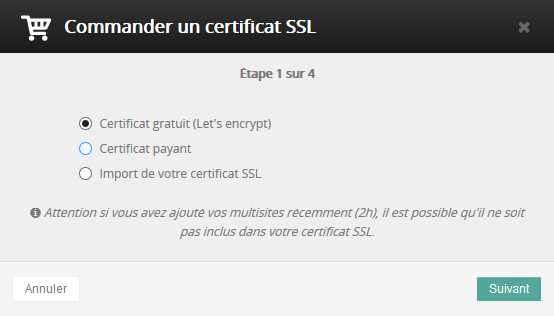 Commander certificat SSL